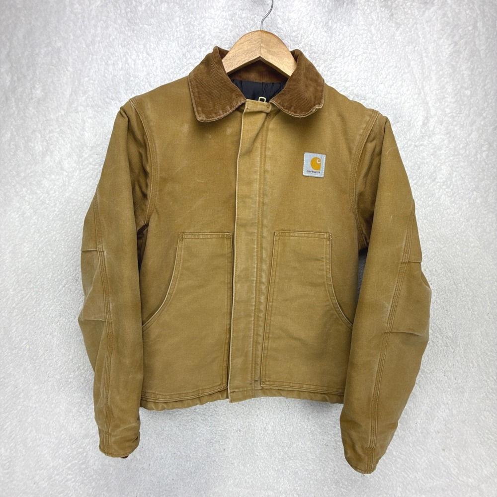 Carhartt Sandstone Jacket Arctic Quilt Lined Mens Small‎ 34 J02 BRN Distressed